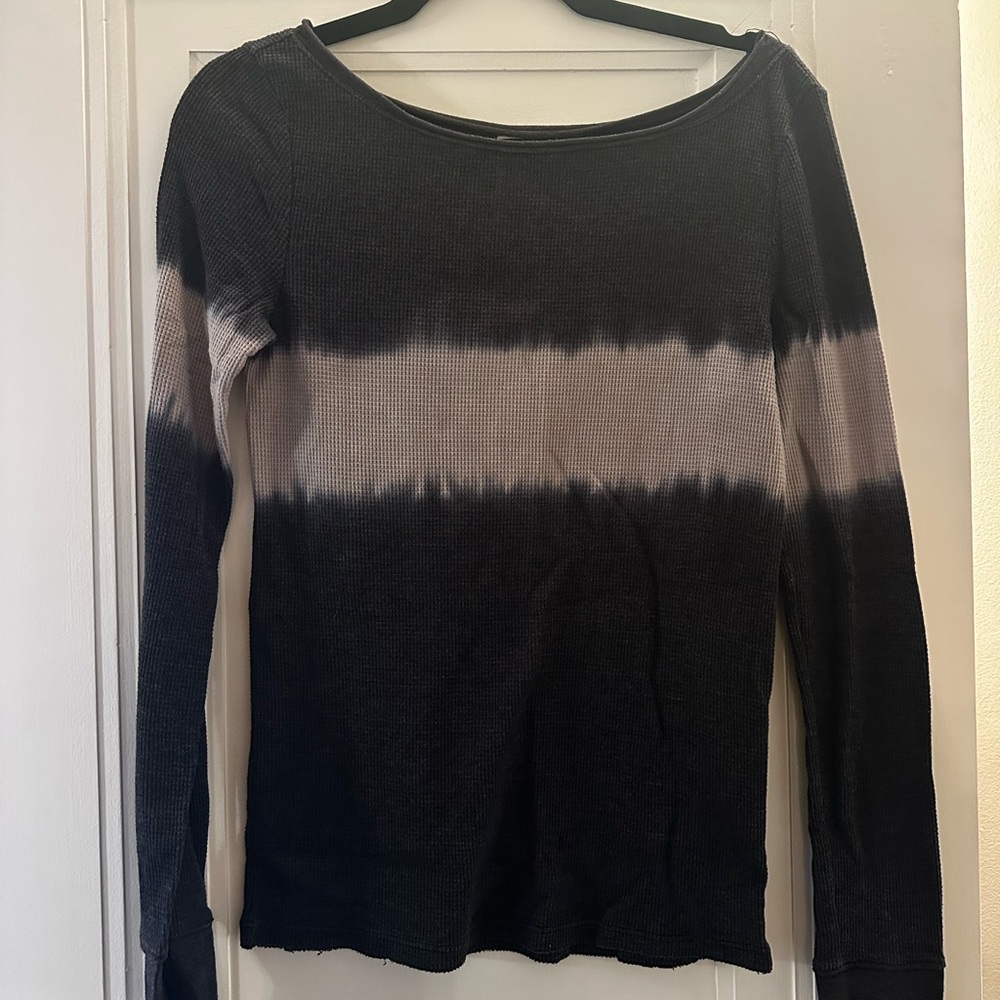 Free People Black and Gray Tie-Dye Long Sleeve Top